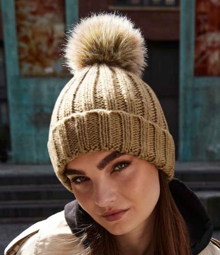 Beechfield Faux Fur Pop Pom Chunky Beanie - BIS - ONE